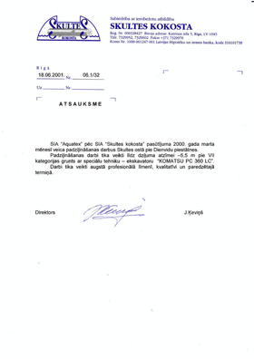 SIA "AQUATEX" klientu atsauksmes 15