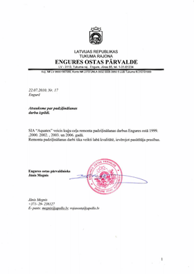 SIA "AQUATEX" klientu atsauksmes 11