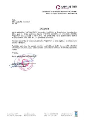 SIA "AQUATEX" klientu atsauksmes 3
