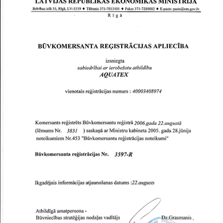 SIA "Aquatex" Certificates and licences 1
